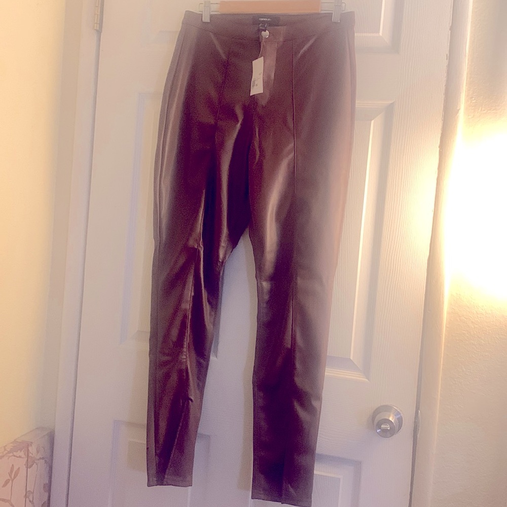 Forever 21 faux leather pants with small slits